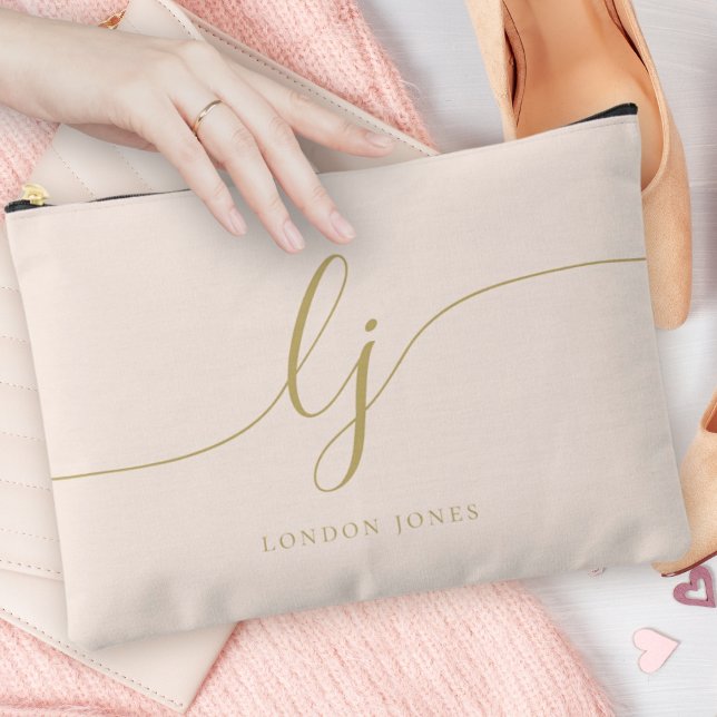 Pochette À Accessoires Monogramme Personnalisé Rose Nom initial Pink Gold (Créateur téléchargé)