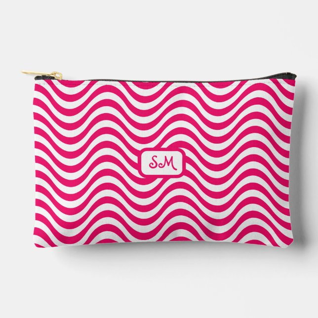 Pochette À Accessoires Monogramme rose blanc ondulé rayures psychédélique (Recto)