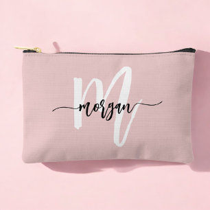 Pochette À Accessoires Monogramme rose élégant Nom de la fille Script