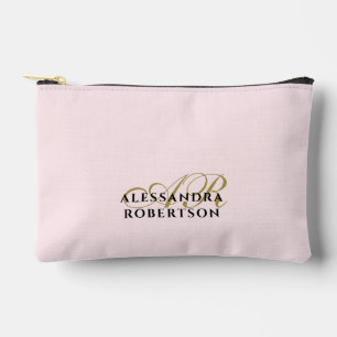 Pochette À Accessoires Monogramme Rose Pastel Or Noir Minimaliste Simple