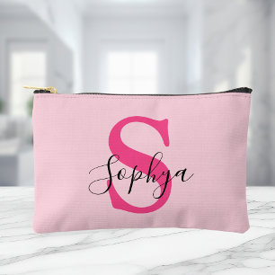 Pochette À Accessoires Monogramme rose personnalisé simple