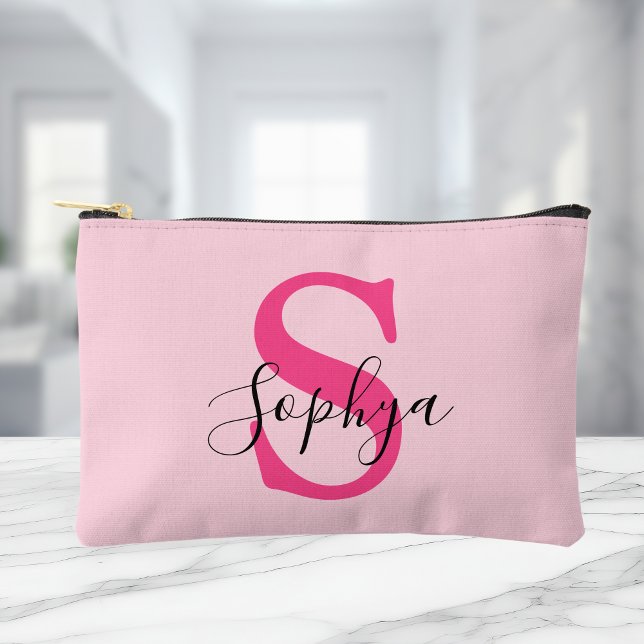 Pochette À Accessoires Monogramme rose personnalisé simple (Créateur téléchargé)