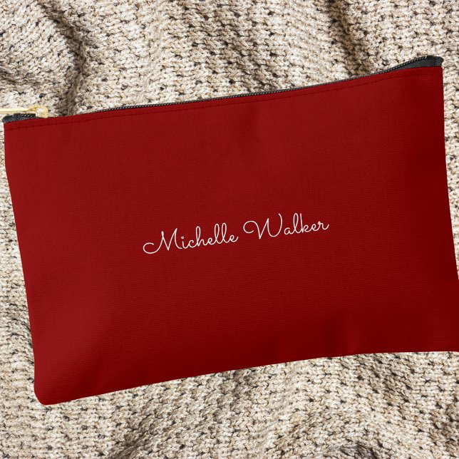 Pochette À Accessoires Monogramme Rouge et Blanc Simple Classique Moderne (Créateur téléchargé)