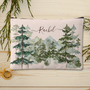 Pochette À Accessoires Monogramme Rustique Aquarelle Forêt et montagne