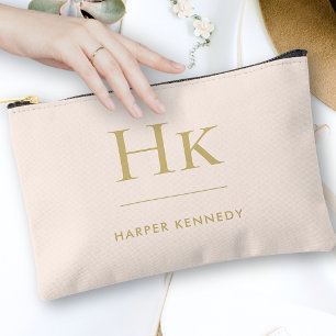 Pochette À Accessoires Monogramme Simple Blush Pink Gold Chic Monogramme