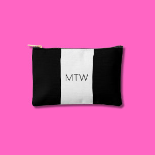 Pochette À Accessoires Monogramme simple en noir et blanc à rayures initi