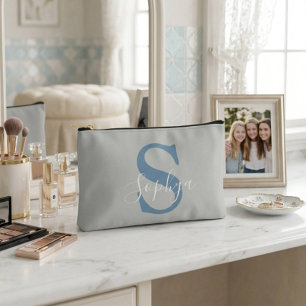 Pochette À Accessoires Monogramme simple personnalisé bleu