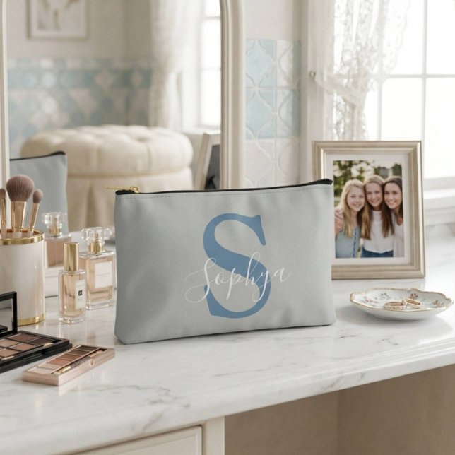 Pochette À Accessoires Monogramme simple personnalisé bleu (Créateur téléchargé)