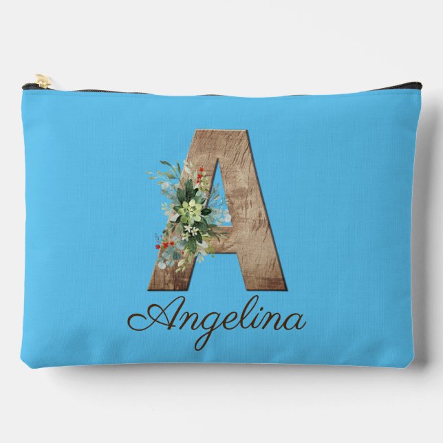 Pochette À Accessoires Monogramme Une lettre de bois rouge fleur bleu (Recto)