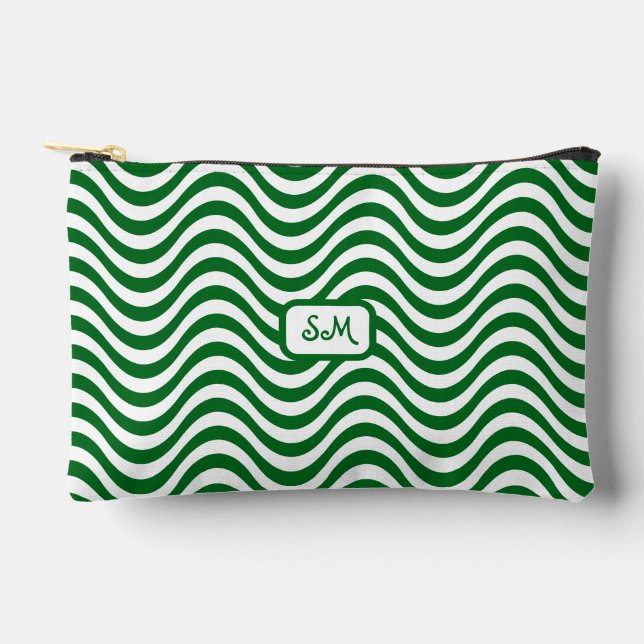 Pochette À Accessoires Monogramme Vert et blanc Vagues rayures psychédéli (Recto)