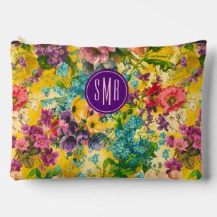 Pochette À Accessoires monogramme vintage jaune fleuri motif