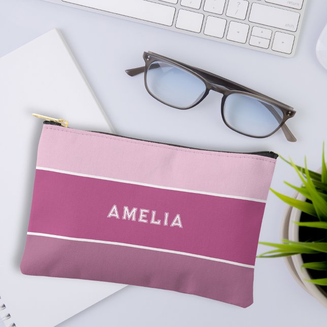 Pochette À Accessoires Monographie de la varsité à bandes violettes (Purple stripe varsity monogram accessory pouch pencil case personalized gift for her)