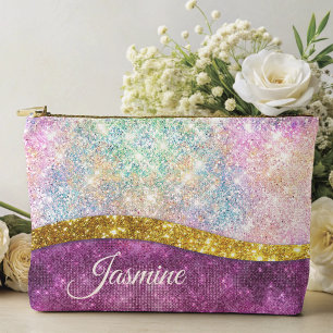 Pochette À Accessoires Monographie de parties scintillant en or irisé mou