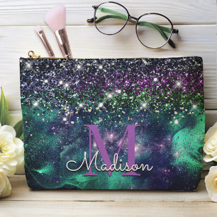 Pochette À Accessoires Monographie de parties scintillant vert foncé mou