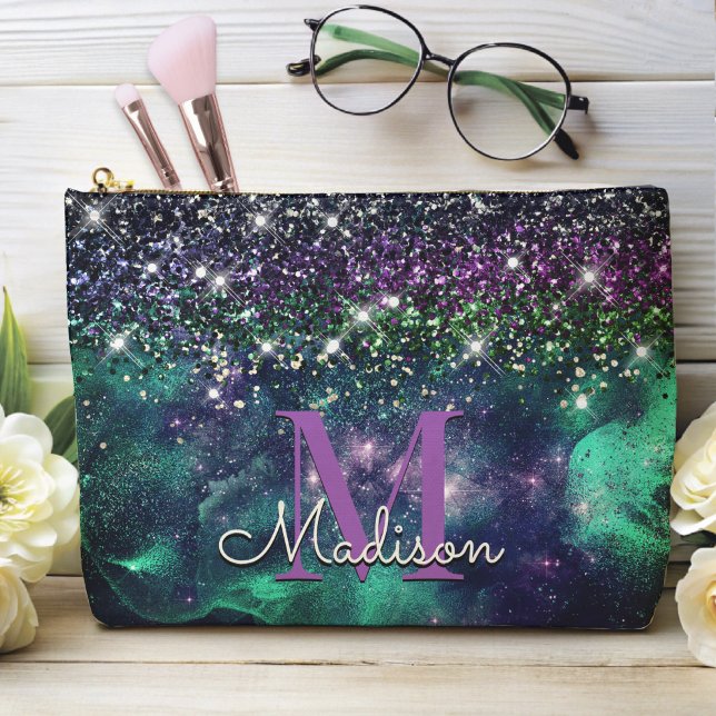 Pochette À Accessoires Monographie de parties scintillant vert foncé mou (Créateur téléchargé)