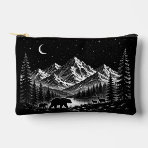 Pochette À Accessoires Montagne Mystique Nuit de Style Linogravure Sauvag