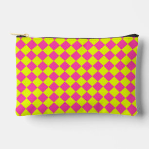 Pochette À Accessoires Motif à carreaux diamant rose jaune petit