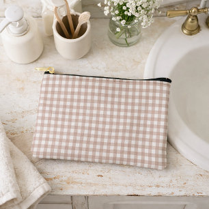 Pochette À Accessoires Motif à carreaux gingham rose et blanc