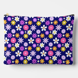 Pochette À Accessoires Motif à fleurs de style les années 70 rétro sur bl