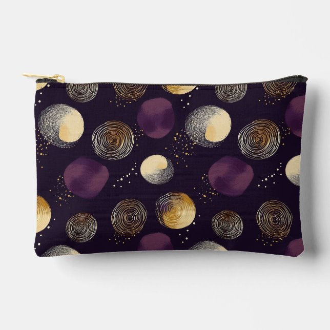 Pochette À Accessoires Motif Abstrait Bohème Cercles Or Violet (Recto)