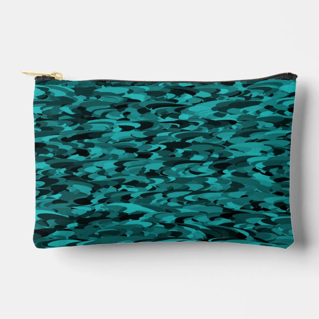 Pochette À Accessoires Motif Abstrait Turquoise Noir Petit (Recto)
