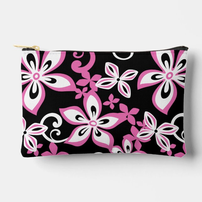 POCHETTE À ACCESSOIRES MOTIF ALOHA HAWAII EN NOIR/ROSE (Recto)
