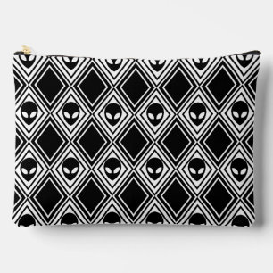 Pochette À Accessoires Motif Argyle Alien Noir et Blanc
