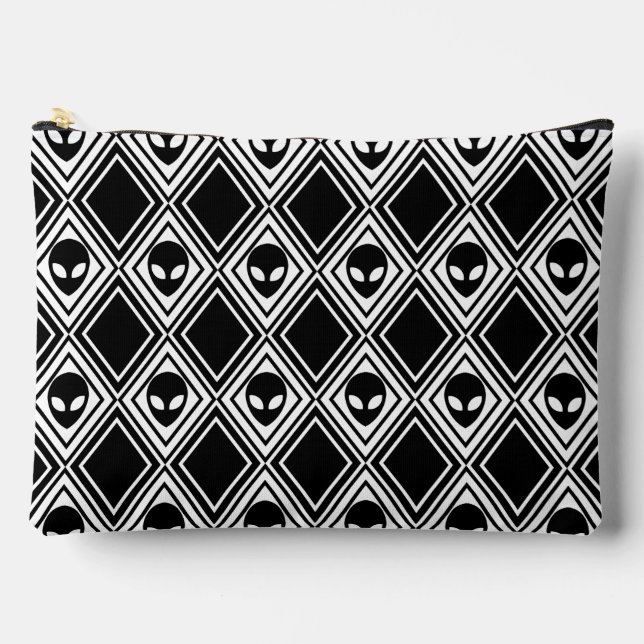 Pochette À Accessoires Motif Argyle Alien Noir et Blanc (Recto)