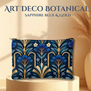 Pochette À Accessoires Motif botanique Art Déco. Bleu saphir