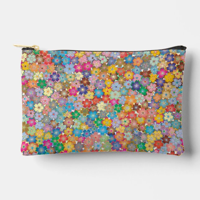 POCHETTE À ACCESSOIRES MOTIF BOTANIQUE FLEURI COLORÉ  (Recto)