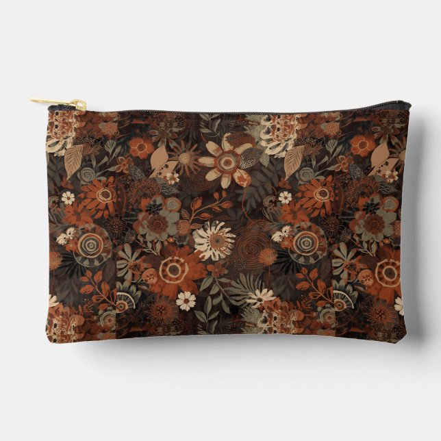 Pochette À Accessoires Motif botanique terracotta sage boho foncé (Recto)