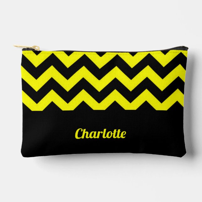 Pochette À Accessoires Motif chevron jaune et noir personnalisable (Recto)
