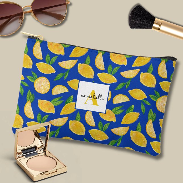 Pochette À Accessoires Motif citron coloré (Lemon pattern blue accessory pouch)