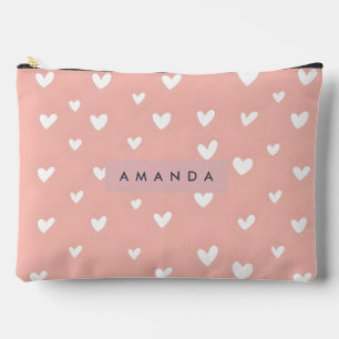 Pochette À Accessoires Motif Cœur Blanc Personnalisé sur Rose Pâle