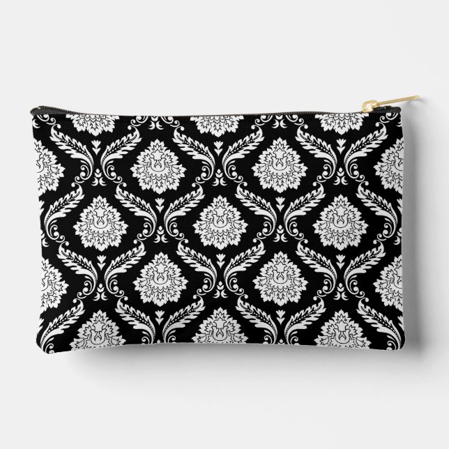Pochette À Accessoires Motif Damassé Rococo Blanc sur Noir (Verso)