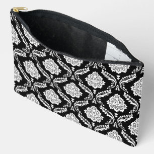 Pochette À Accessoires Motif Damassé Rococo Blanc sur Noir