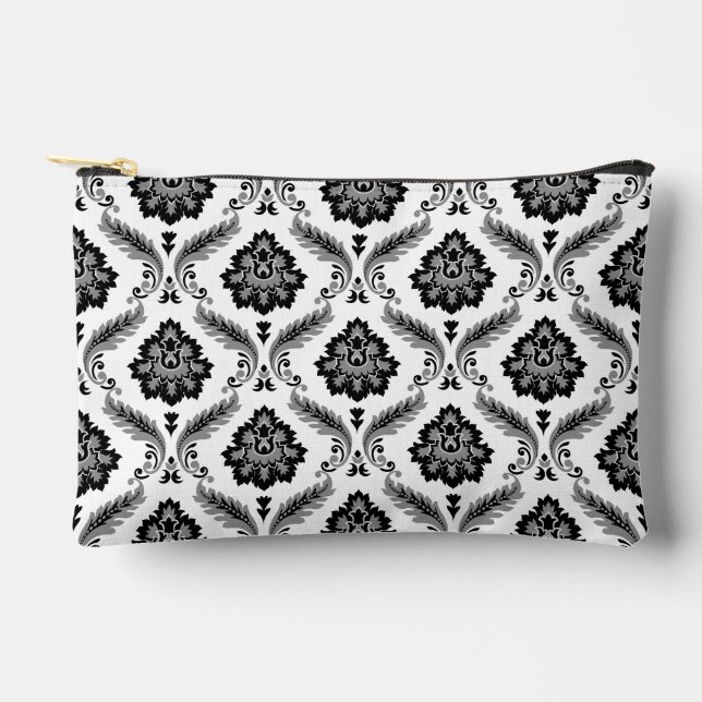 Pochette À Accessoires Motif Damassé Rococo Gris Noir Blanc (Recto)