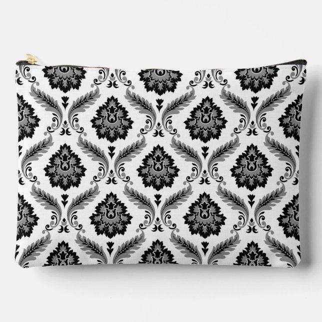 Pochette À Accessoires Motif Damassé Rococo Gris Noir Blanc (Recto)