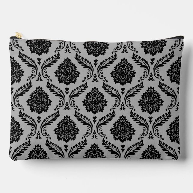 Pochette À Accessoires Motif Damassé Rococo Noir sur Gris (Recto)