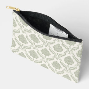 Pochette À Accessoires Motif Damassé Rococo Vert sur Crème