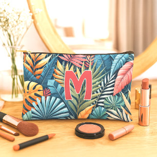 Pochette À Accessoires Motif d'art de feuilles tropicales colorées person