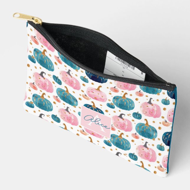 Pochette À Accessoires Motif d'automne Citrouille aquarelle (Ouvrir)