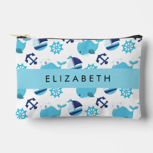 Pochette À Accessoires Motif De Baleines, Baleines Bleues, Votre Nom