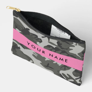Pochette À Accessoires Motif de camouflage gris, Votre nom, Personnaliser