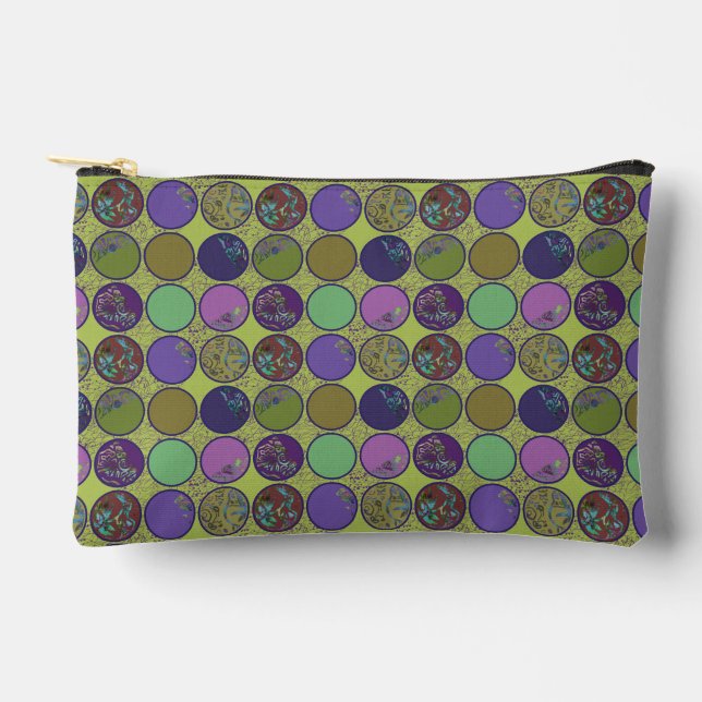 Pochette À Accessoires Motif de cercle abstrait vert pourpre (Recto)