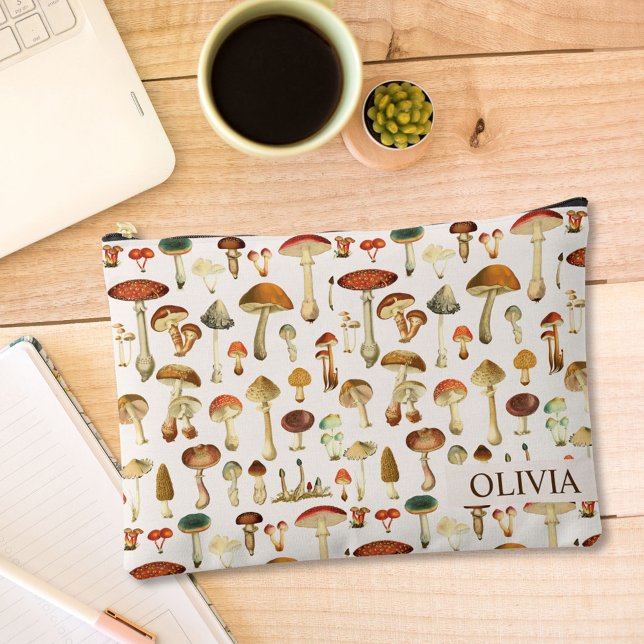Pochette À Accessoires Motif de champignons vintages (In situ, on table)