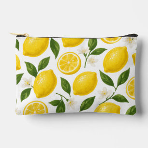 Pochette À Accessoires Motif de citron frais avec feuilles et fleurs