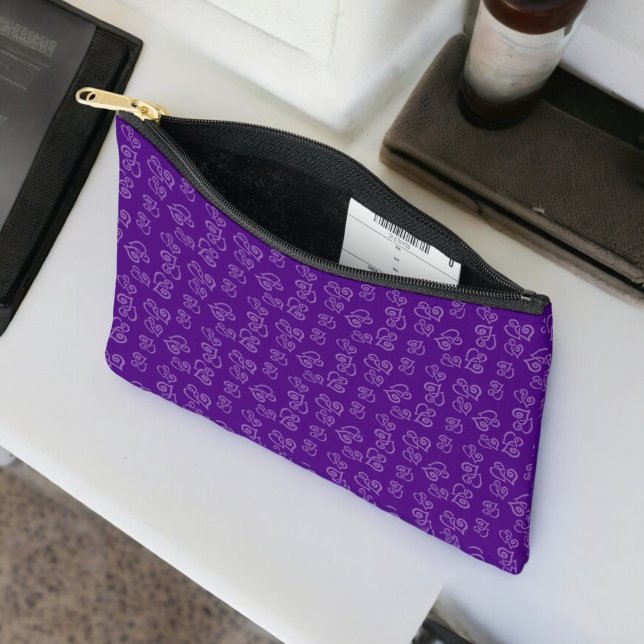 Pochette À Accessoires Motif de coeur pourpre lié sur le pourpre foncé (Single side of accessory pouch which has the same design on the back. )