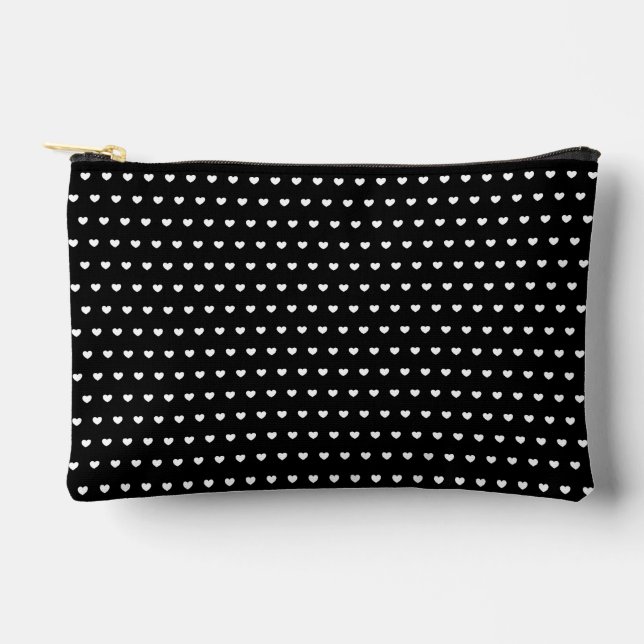 Pochette À Accessoires Motif de Coeurs Blancs Sur Noir (Recto)