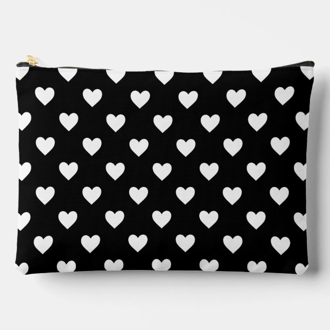 Pochette À Accessoires Motif de cœurs noir et blanc (Recto)